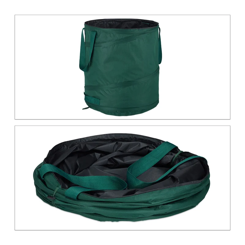 Lot de 3 sacs pop-up pour déchets verts jardin 60 L stabilisés et résistants au transport en polyester vert 13_0011504