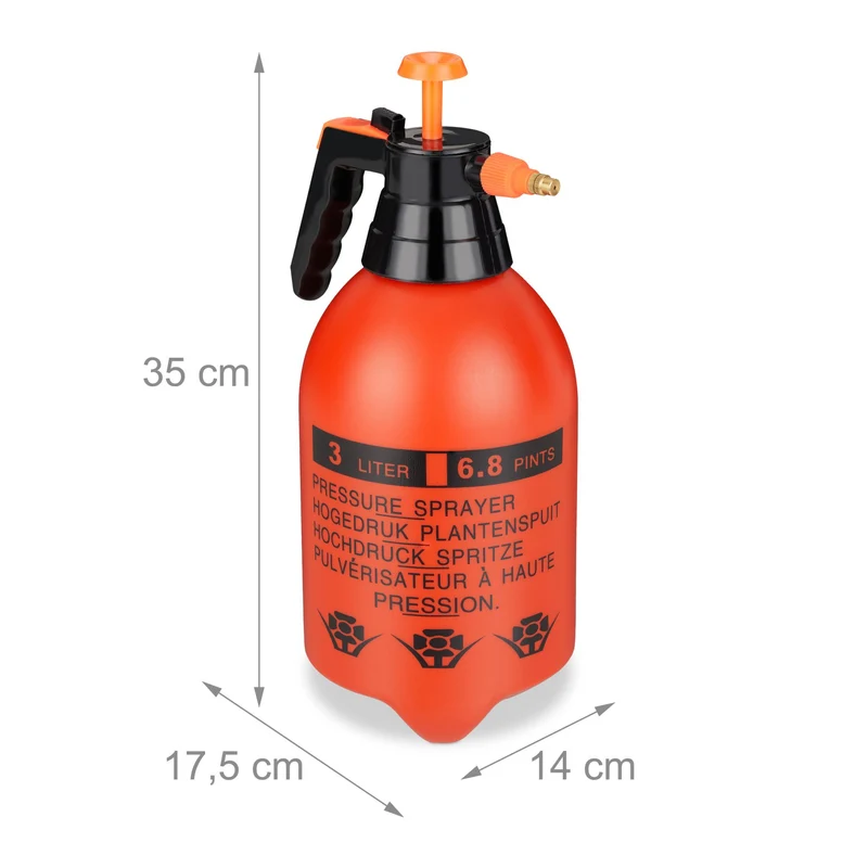 Pulvérisateur à pression jardin 3L buse réglable pour arrosage et élimination mauvaises herbes en plastique orange 13_0011874