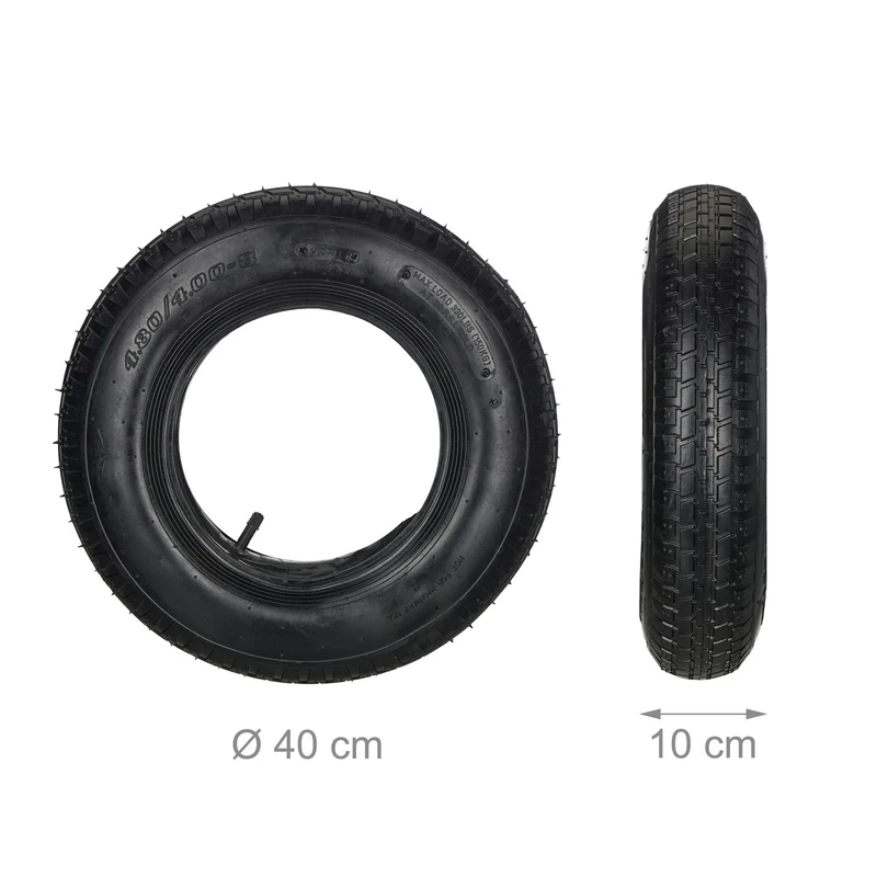 Jeu de pneus et chambre à air rechange pour brouette chariot 4.00-8 pouces surface profilée en caoutchouc noir 13_0013154