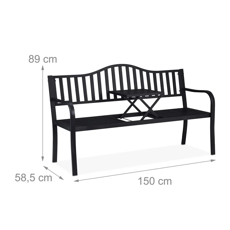 Banc de jardin avec table intégrée 150 x 58,5 x 89 cm pour 3 personnes style élégant en acier gris 13_0010637