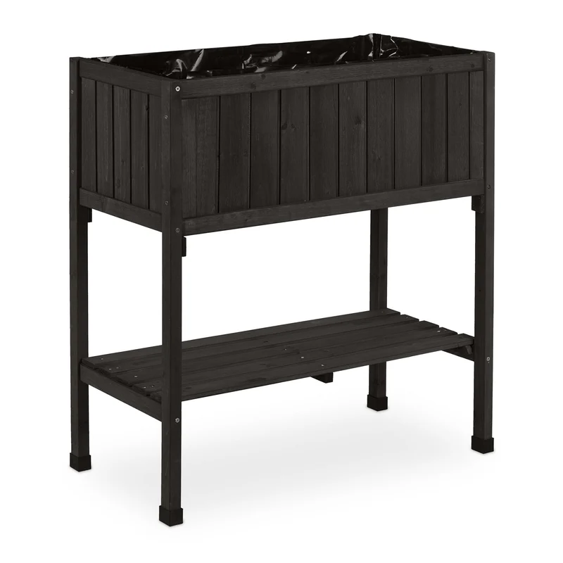 Porte-potager surélevé pour terrasse balcon jardin 80 x 74 x 38 cm avec étagère ergonomique en sapin naturel 13_0011674