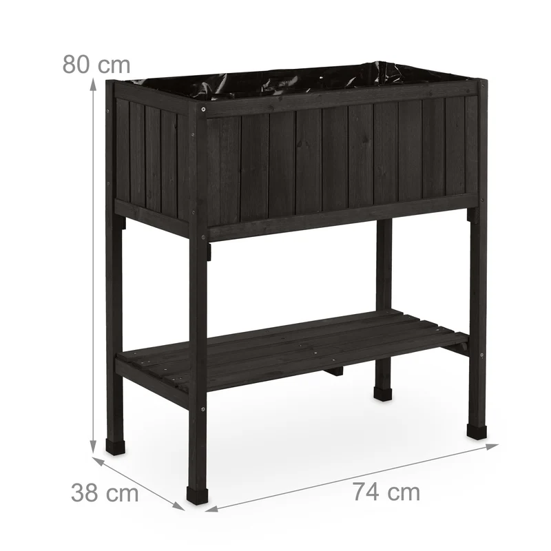 Porte-potager surélevé pour terrasse balcon jardin 80 x 74 x 38 cm avec étagère ergonomique en sapin naturel 13_0011674
