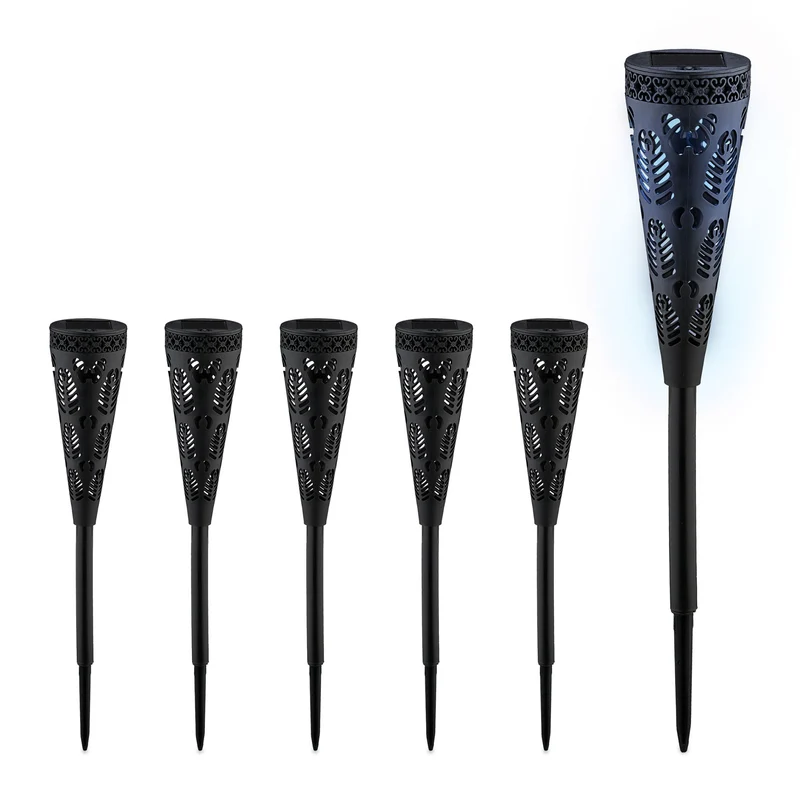 Lot de 2 lampes solaires en forme de flambeau décoratives jardin 41 x 7 cm en plastique noir 13_0013661