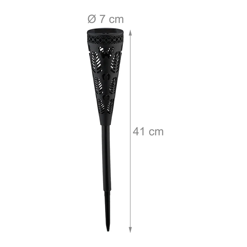 Lot de 2 lampes solaires en forme de flambeau décoratives jardin 41 x 7 cm en plastique noir 13_0013661