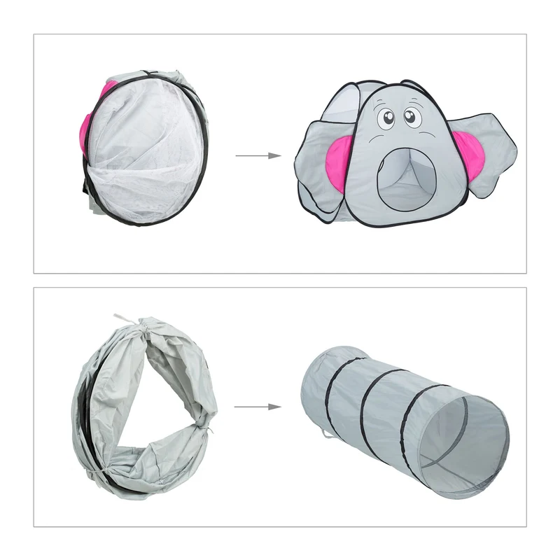 Tente de jeu en forme d'éléphant avec tunnel pour enfants 100 x 90 x 90 cm ambiance ludique en polyester gris 13_0011605