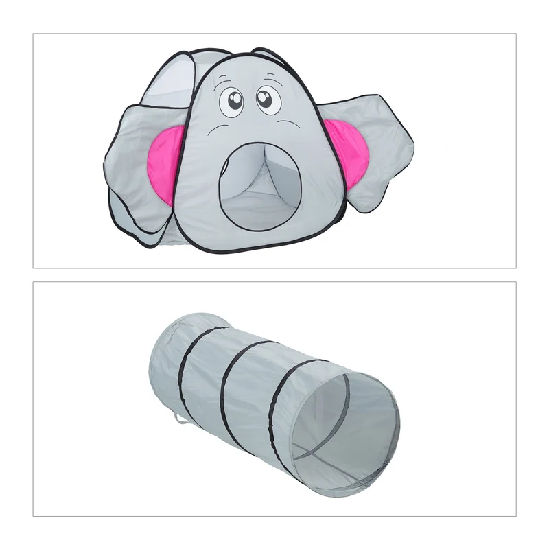 Tente de jeu en forme d'éléphant avec tunnel pour enfants 100 x 90 x 90 cm ambiance ludique en polyester gris 13_0011605