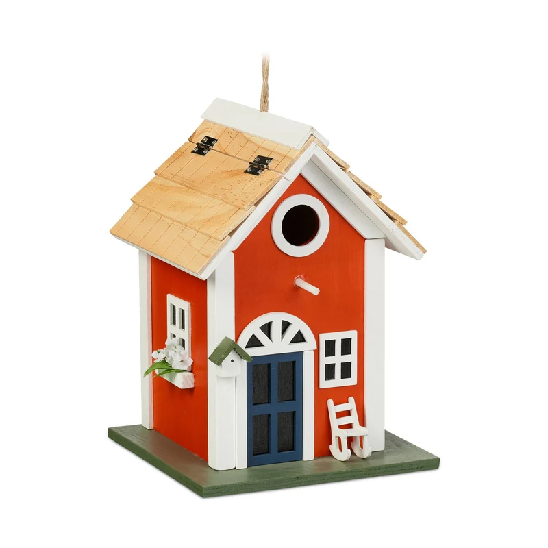 Cabane à oiseaux décorative en bois résistant style rustique pour jardin 30 x 20 x 15 cm en bois marron 13_0012560