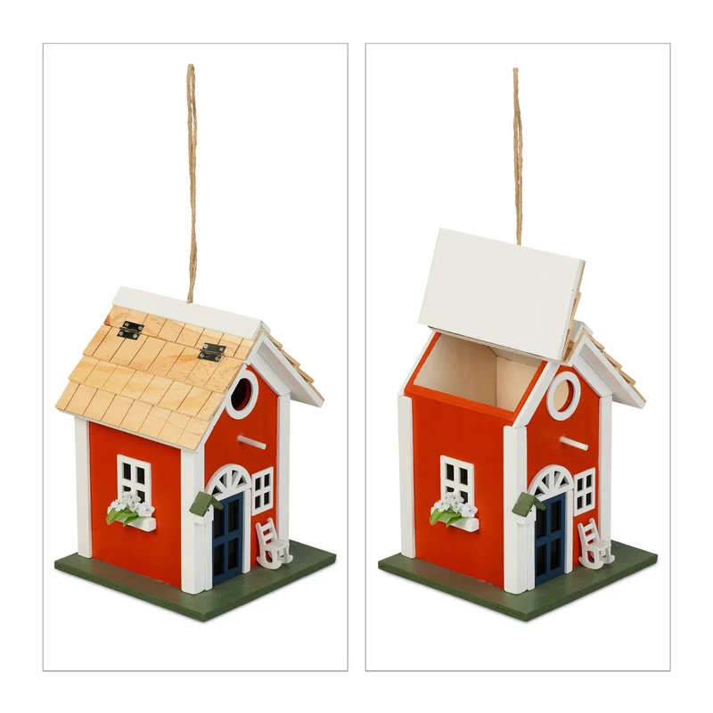 Cabane à oiseaux décorative en bois résistant style rustique pour jardin 30 x 20 x 15 cm en bois marron 13_0012560