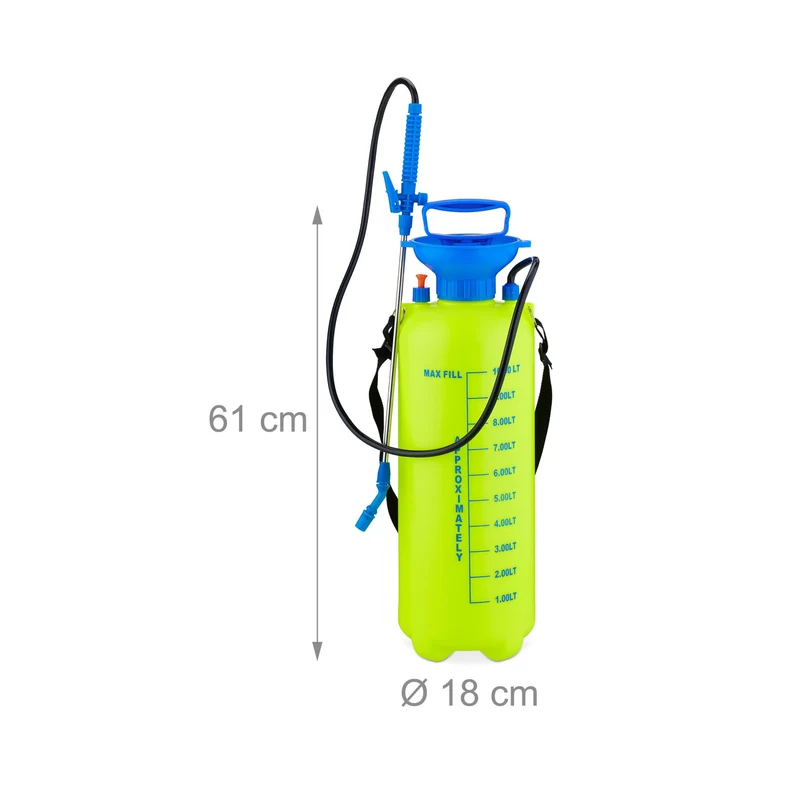 Pulvérisateur à pression jardin 10 l buse réglable ergonomique sangle de transport finition mate en plastique vert 13_0012683