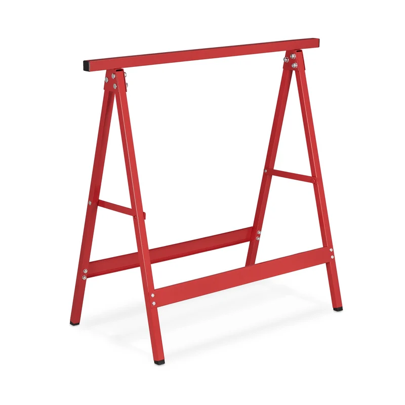 Lot de 2 tréteaux en métal pour bricolage polyvalent design épuré 75 x 60 x 70 cm en métal rouge 13_0011816