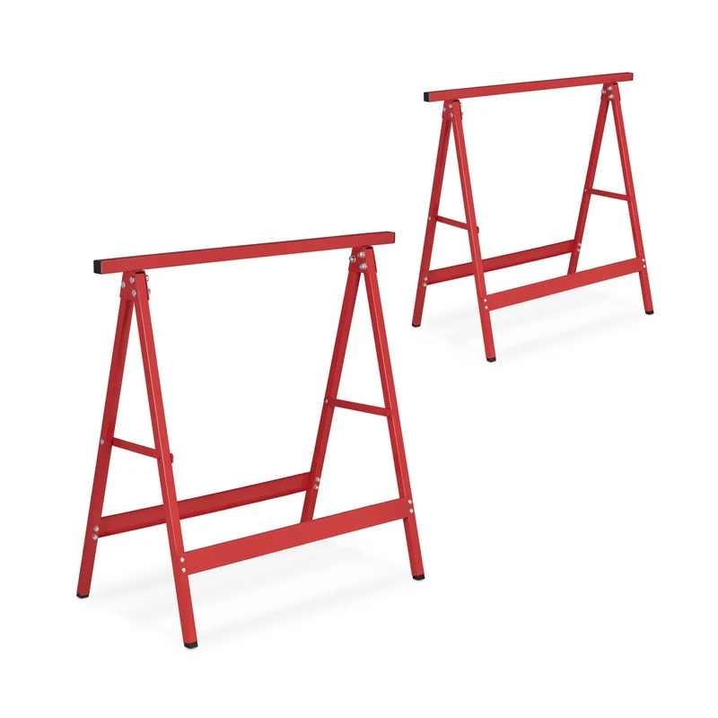 Lot de 2 tréteaux en métal pour bricolage polyvalent design épuré 75 x 60 x 70 cm en métal rouge 13_0011816