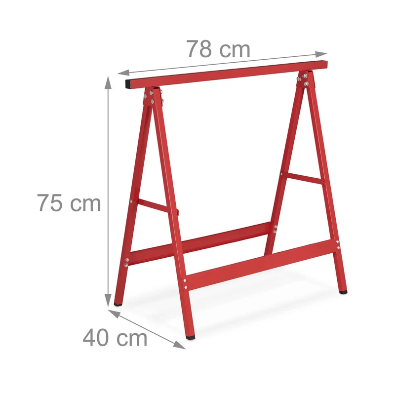Lot de 2 tréteaux en métal pour bricolage polyvalent design épuré 75 x 60 x 70 cm en métal rouge 13_0011816