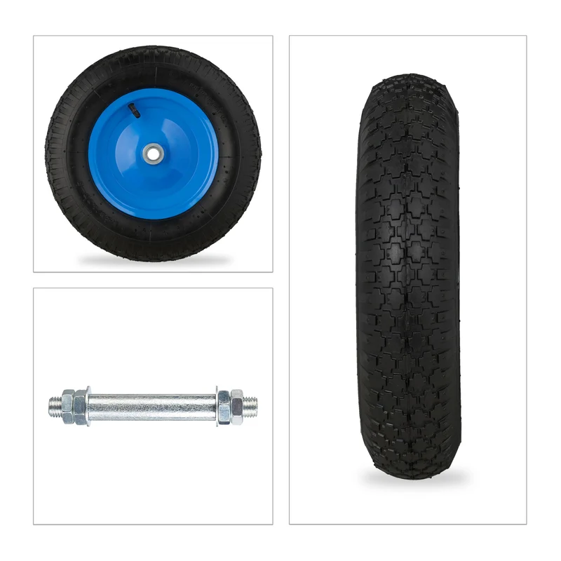 Lot de 2 roues de brouette 39 x 9 cm pour diable jante en acier charge 120 kg en caoutchouc noir 13_0010002