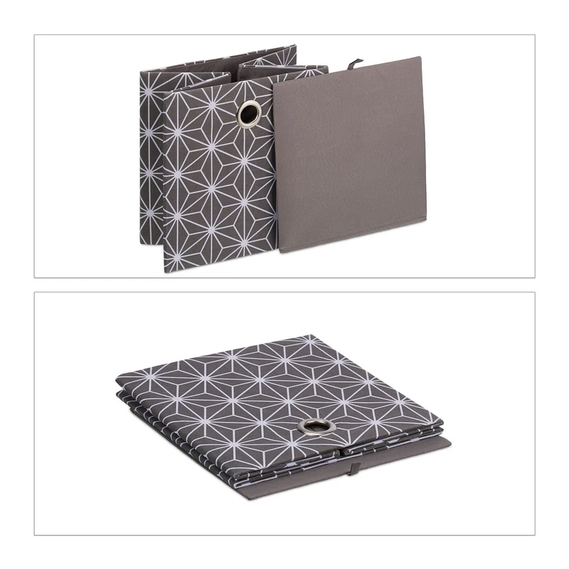 Lot de 2 boîtes de rangement décoratives tissu robuste 30 x 30 x 30 cm avec motifs pour petits objets en gris 13_0013729