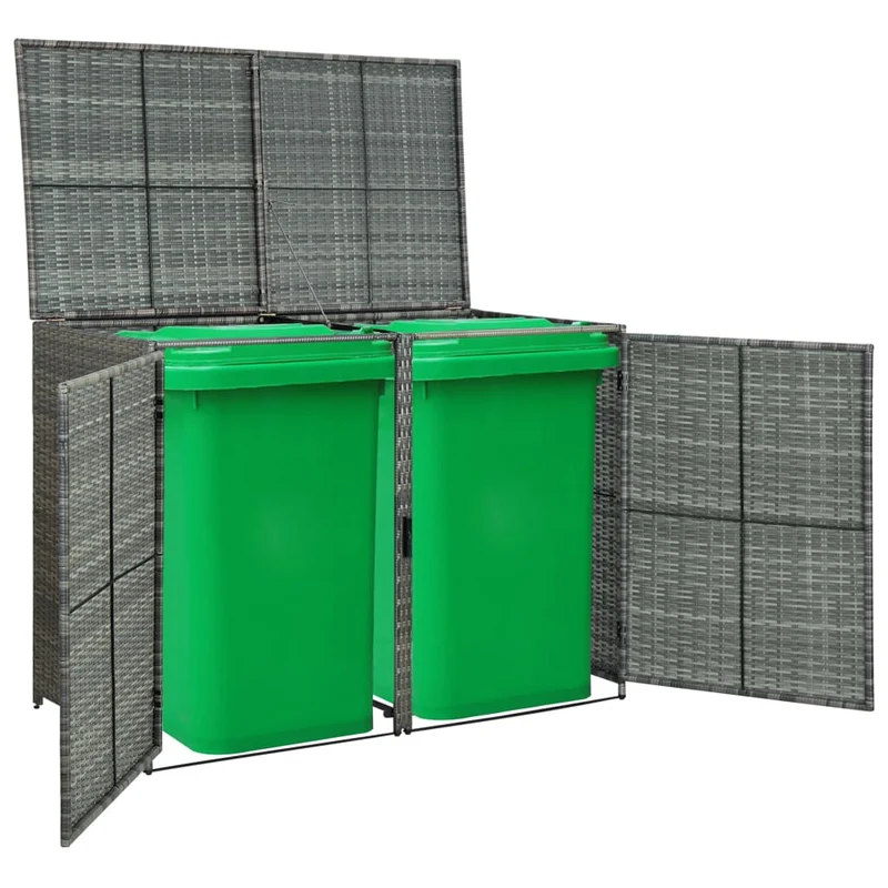 Abri de poubelle double Résine tressée 148 x 77 x 111cm anthracite 02_0022381