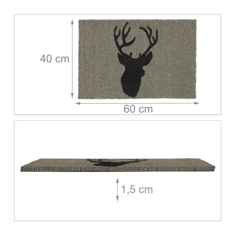 Paillasson décoratif antidérapant intérieur extérieur 75 x 45 x 1 cm en coco gris 13_0011411