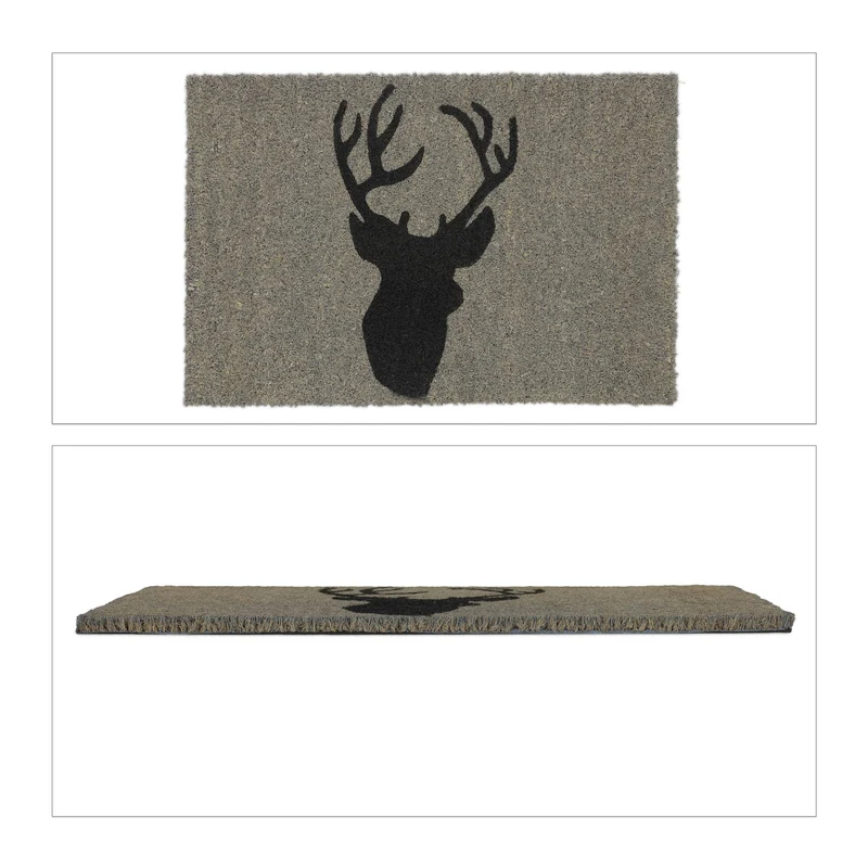 Paillasson décoratif antidérapant intérieur extérieur 75 x 45 x 1 cm en coco gris 13_0011411