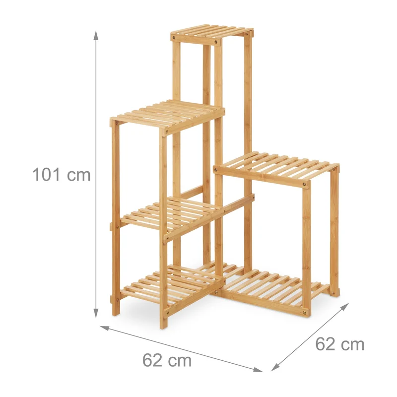 Étagère d'angle à plantes moderne 6 emplacements pour salon chambre touche naturelle en bambou beige 13_0012238