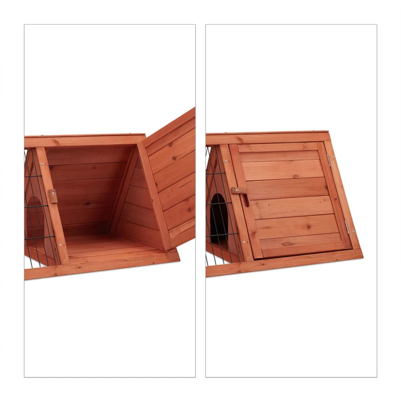 Clapier à lapin avec enclos extérieur intérieur 80 x 50 x 50 cm facile d'accès compacte en bois naturel 13_0011638