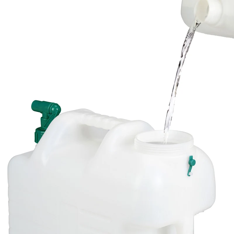 Bidon d'eau douce transportable avec robinet 38 x 22 x 39 cm idéal camping pratique en plastique blanc 13_0010599