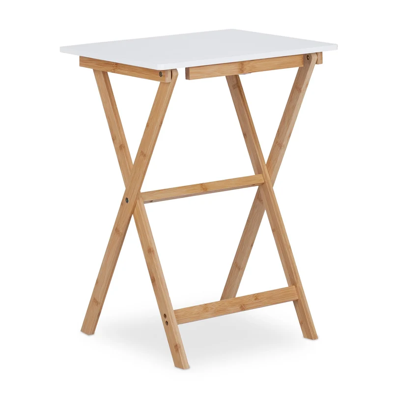 Table d’appoint pliante polyvalente 80 x 50 x 75 cm pratique design élégant en bambou blanc 13_0012131