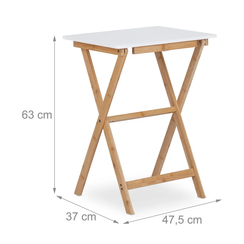 Table d’appoint pliante polyvalente 80 x 50 x 75 cm pratique design élégant en bambou blanc 13_0012131