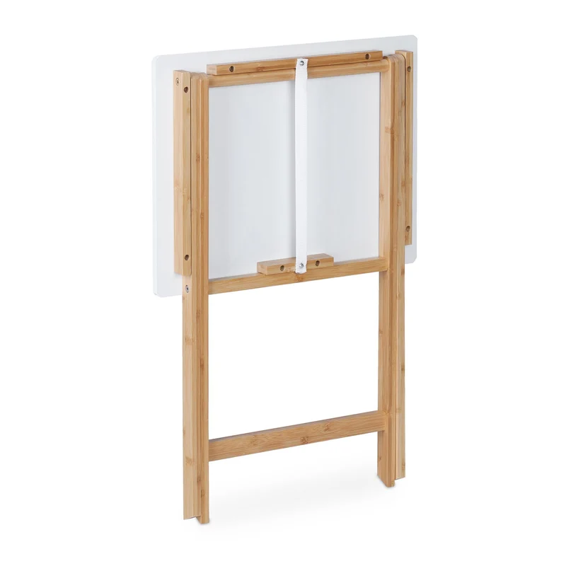 Table d’appoint pliante polyvalente 80 x 50 x 75 cm pratique design élégant en bambou blanc 13_0012131