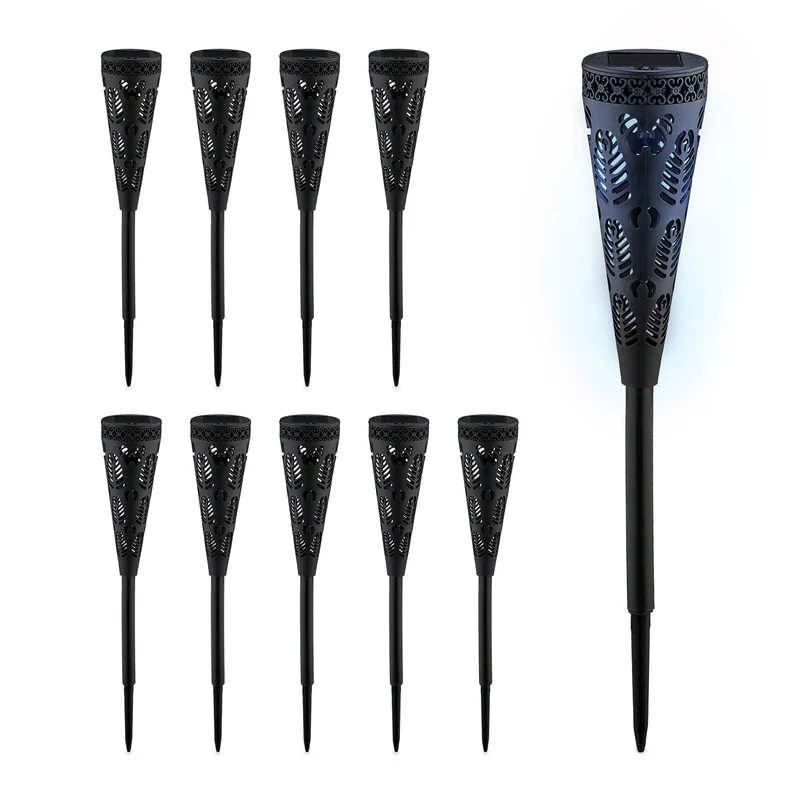 Lot de 2 lampes solaires en forme de flambeau décoratives jardin 41 x 7 cm en plastique noir 13_0013663