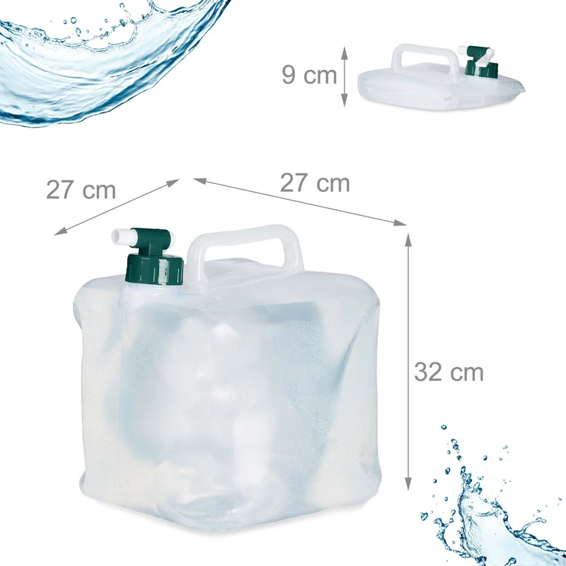 Lot de 4 bidons d'eau pliables pratiques 30 x 25 x 25 cm usage extérieur en plastique transparent 13_0012374