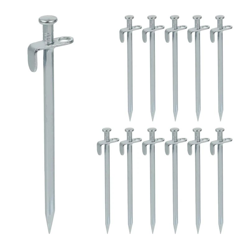 Lot de 12 piquets de tente en acier robuste pour sols durs et rocailleux 20 x 4 x 1,5 cm en acier inoxydable argenté 13_0010518