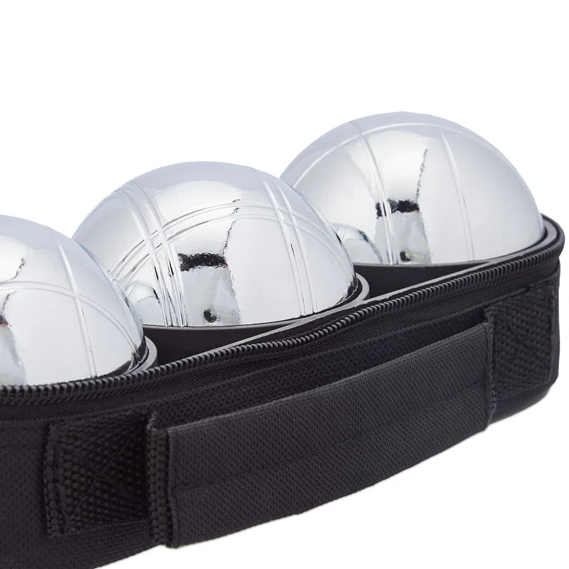 Lot de 3 boules de pétanque jeu de loisir extérieur avec sacoche 7,5 x 7,5 x 7,5 cm en métal argenté 13_0011945