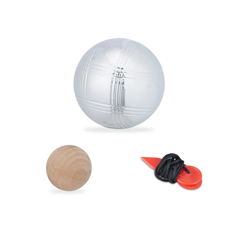 Lot de 3 boules de pétanque jeu de loisir extérieur avec sacoche 7,5 x 7,5 x 7,5 cm en métal argenté 13_0011945