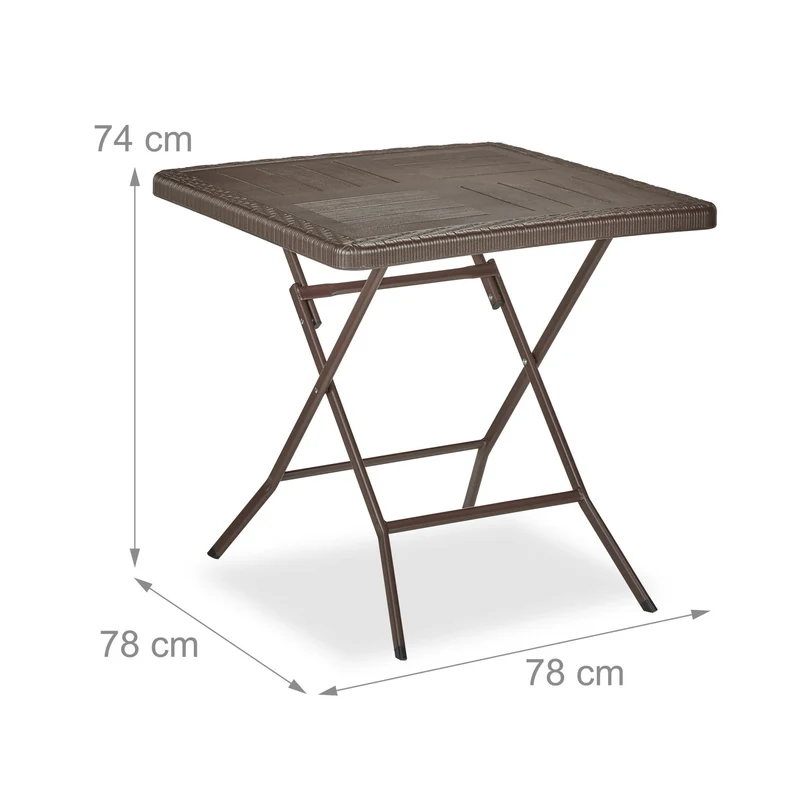 Table de jardin pliante carrée moderne pour 4 personnes 78 x 78 x 74 cm pratique et robuste en plastique effet bois 13_0015729