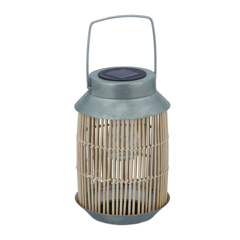 Lampe solaire d'extérieur décorative rétro jardin 30 x 20 cm avec guirlande LED ambiance cosy en rotin noir 13_0011916