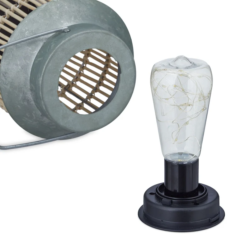 Lampe solaire d'extérieur décorative rétro jardin 30 x 20 cm avec guirlande LED ambiance cosy en rotin noir 13_0011916