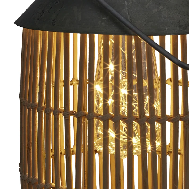 Lampe solaire d'extérieur décorative rétro jardin 30 x 20 cm avec guirlande LED ambiance cosy en rotin noir 13_0011916