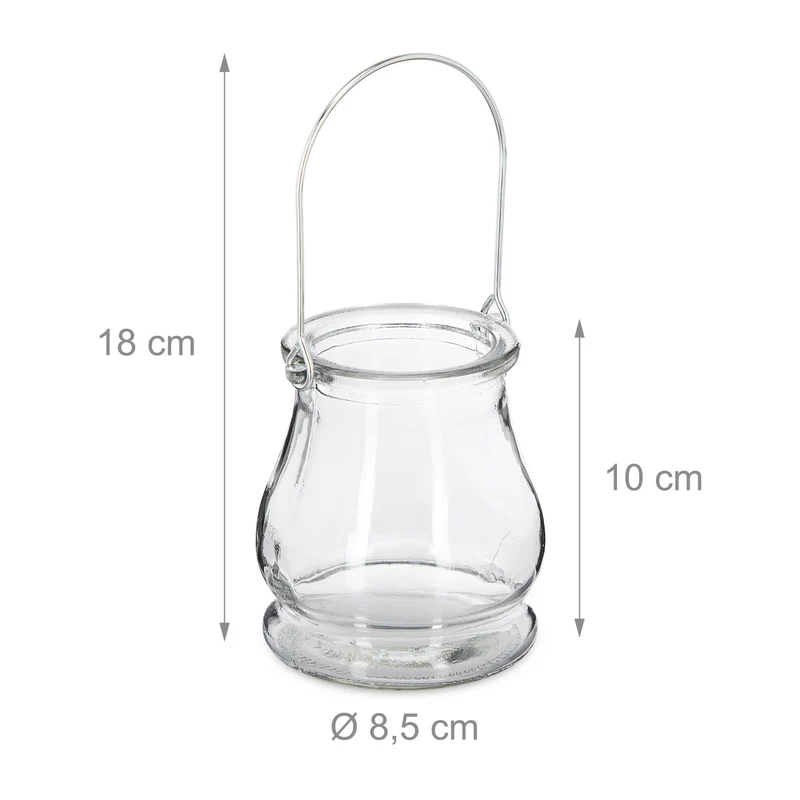 Lot de 12 photophores décoratifs pour jardin fête intérieur extérieur 10 x 8,5 cm en verre transparent 13_0011597