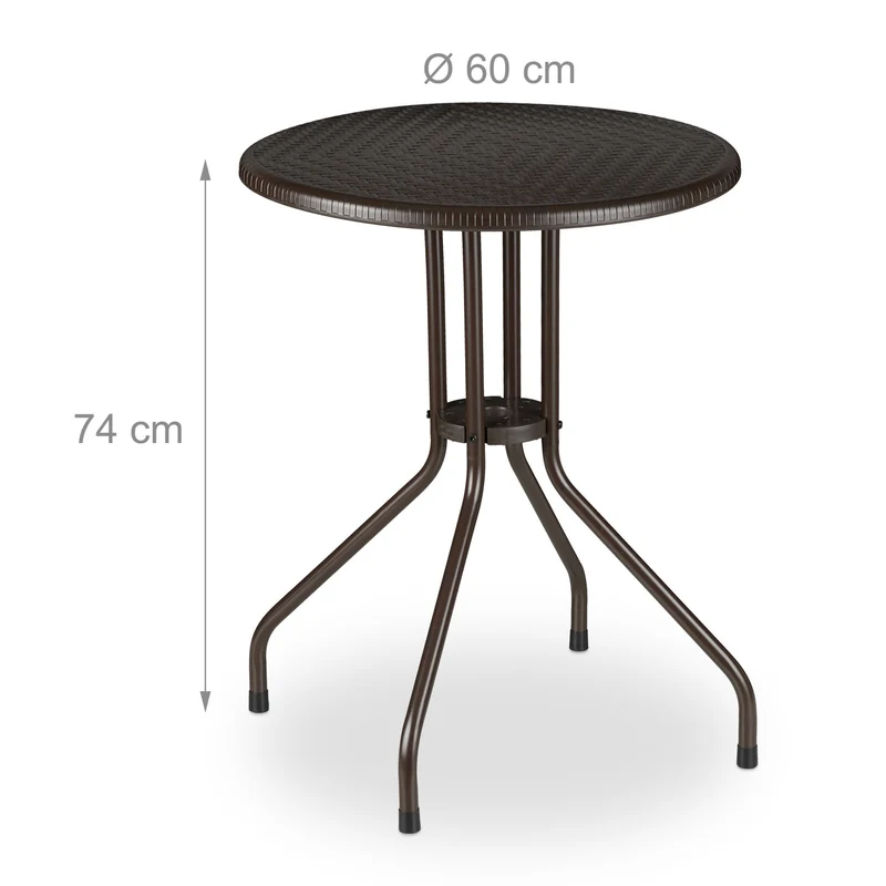 Table ronde de jardin multiforme pour 2 personnes 80 x 80 x 75 cm en plastique brun 13_0010237
