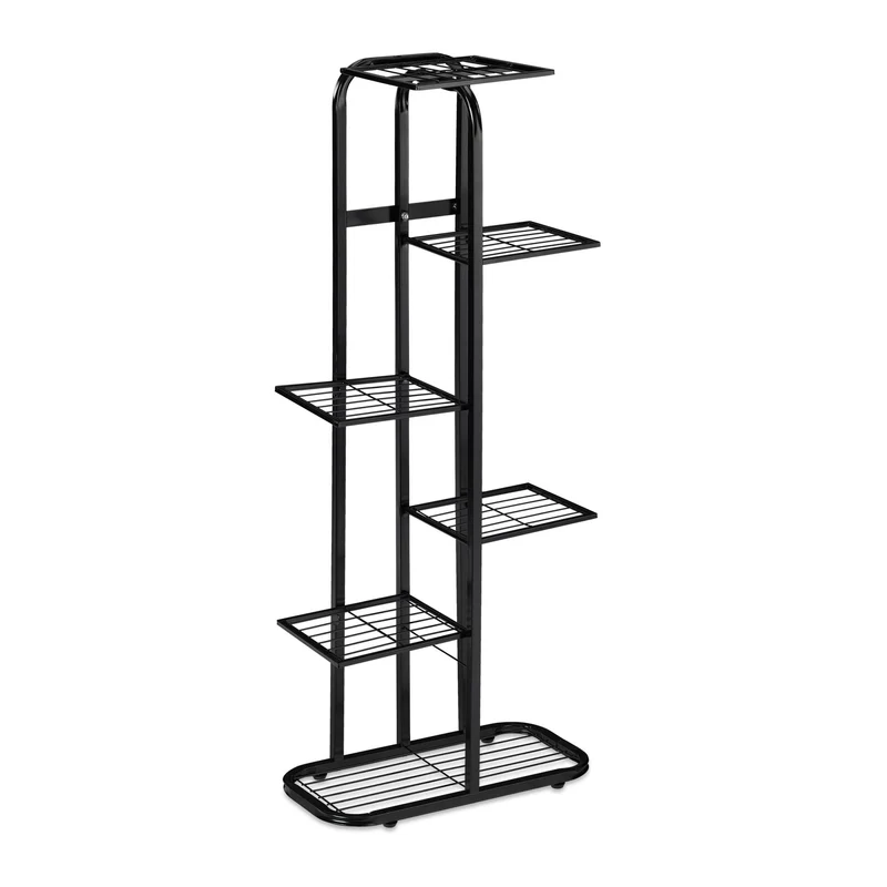 Étagère à plantes escalier moderne 107 x 44 x 24 cm support stable en acier noir 13_0010802