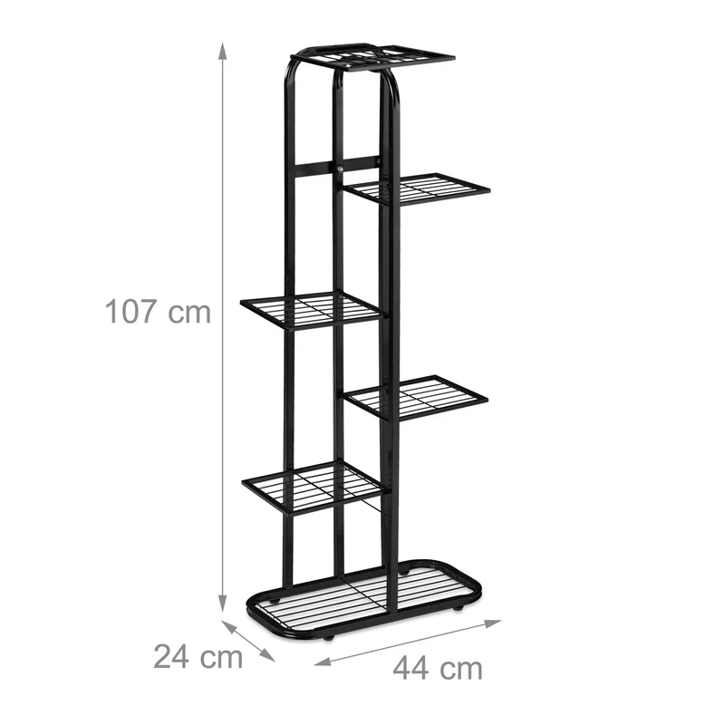 Étagère à plantes escalier moderne 107 x 44 x 24 cm support stable en acier noir 13_0010802