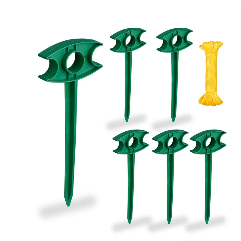 Lot de 6 piquets de fixation verts pour jardin et camping en plastique vert 13_0013925