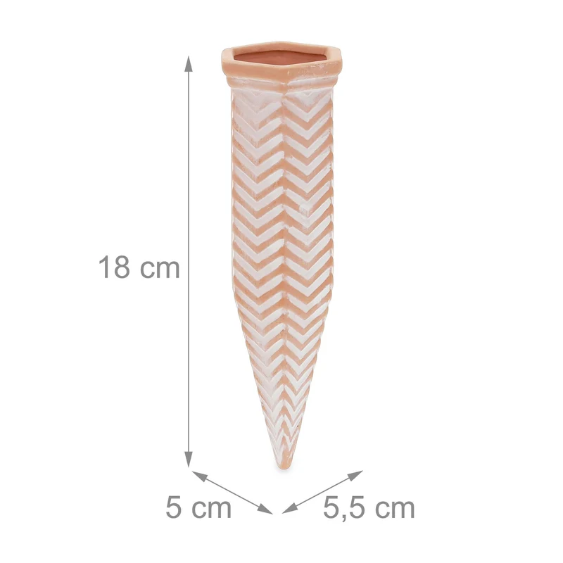 Lot de 4 cônes d'arrosage automatique design zigzag pour plantes 30 x 10 x 10 cm en argile terracotta 13_0012584