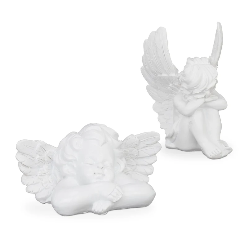 Lot de 2 anges funéraires en résine décoratifs tombes ou jardins 10 x 7,5 x 6 cm en gris 13_0009254