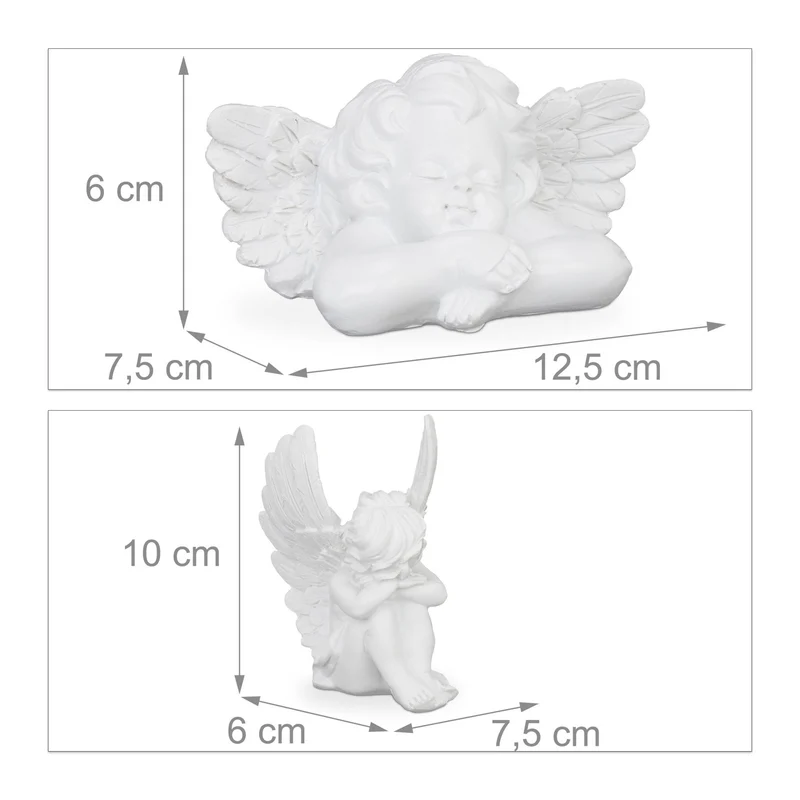 Lot de 2 anges funéraires en résine décoratifs tombes ou jardins 10 x 7,5 x 6 cm en gris 13_0009254