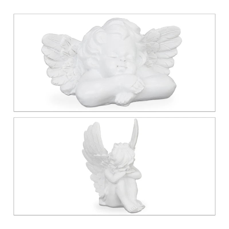 Lot de 2 anges funéraires en résine décoratifs tombes ou jardins 10 x 7,5 x 6 cm en gris 13_0009254