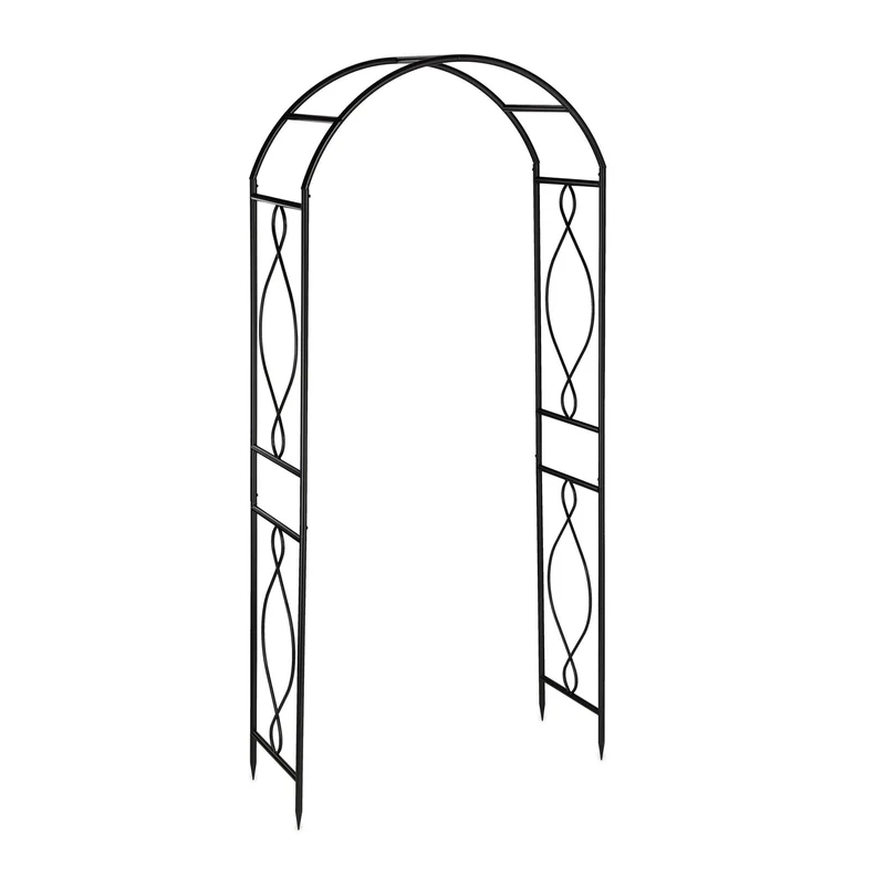Arche à rosiers ornementée vintage jardin support pour plantes grimpantes 200 x 100 x 50 cm en métal noir 13_0012335