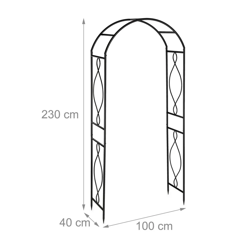 Arche à rosiers ornementée vintage jardin support pour plantes grimpantes 200 x 100 x 50 cm en métal noir 13_0012335
