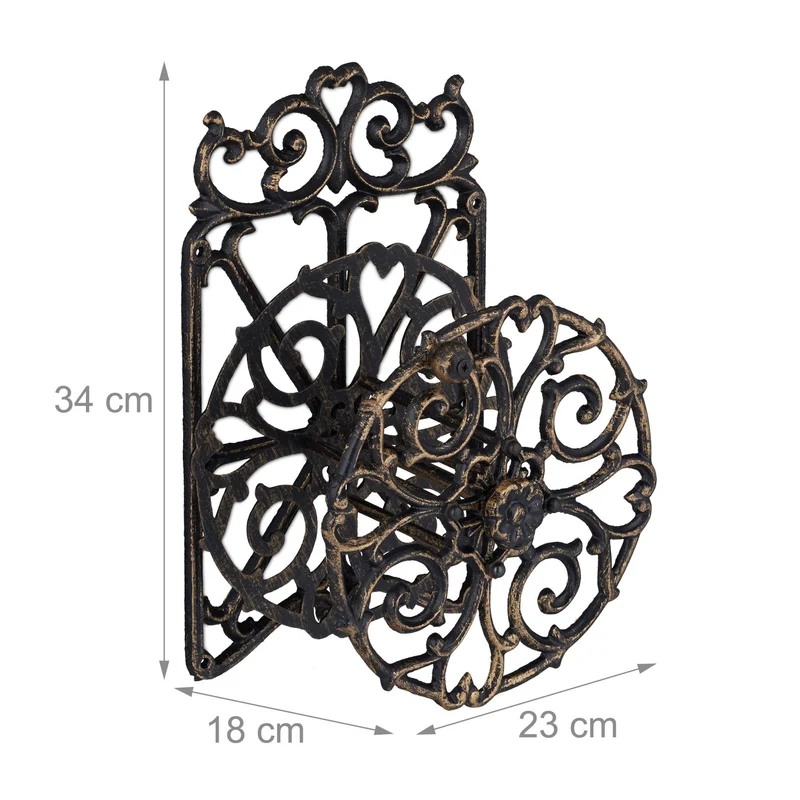 Support mural pour tuyau d'arrosage jardin décoratif en fonte avec ornements floraux 34 x 23 x 18 cm en fonte noir 13_0009133