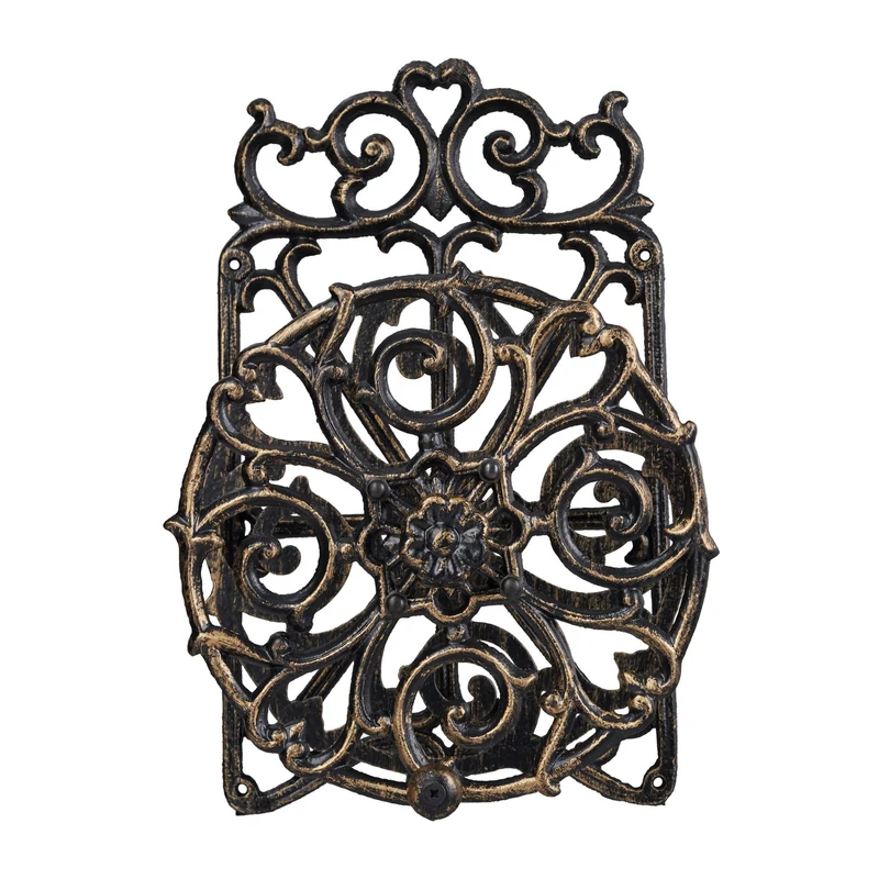 Support mural pour tuyau d'arrosage jardin décoratif en fonte avec ornements floraux 34 x 23 x 18 cm en fonte noir 13_0009133