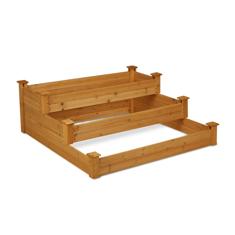 Carré potager en bois de sapin 3 niveaux idéal jardin terrasse design rustique 100 x 100 x 75 cm en bois marron 13_0011307